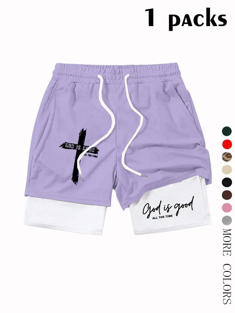 Unisex God Is Good Print Drawstring Waist Shorts