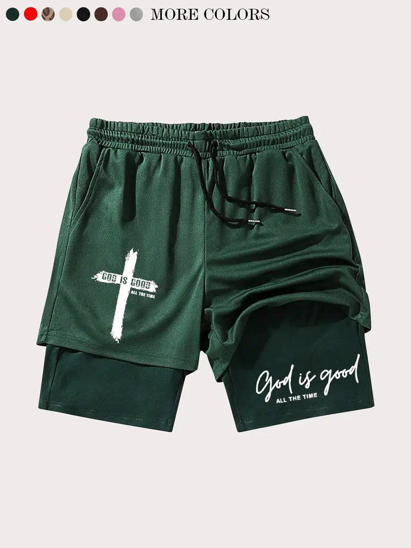 Unisex God Is Good Print Drawstring Waist Shorts