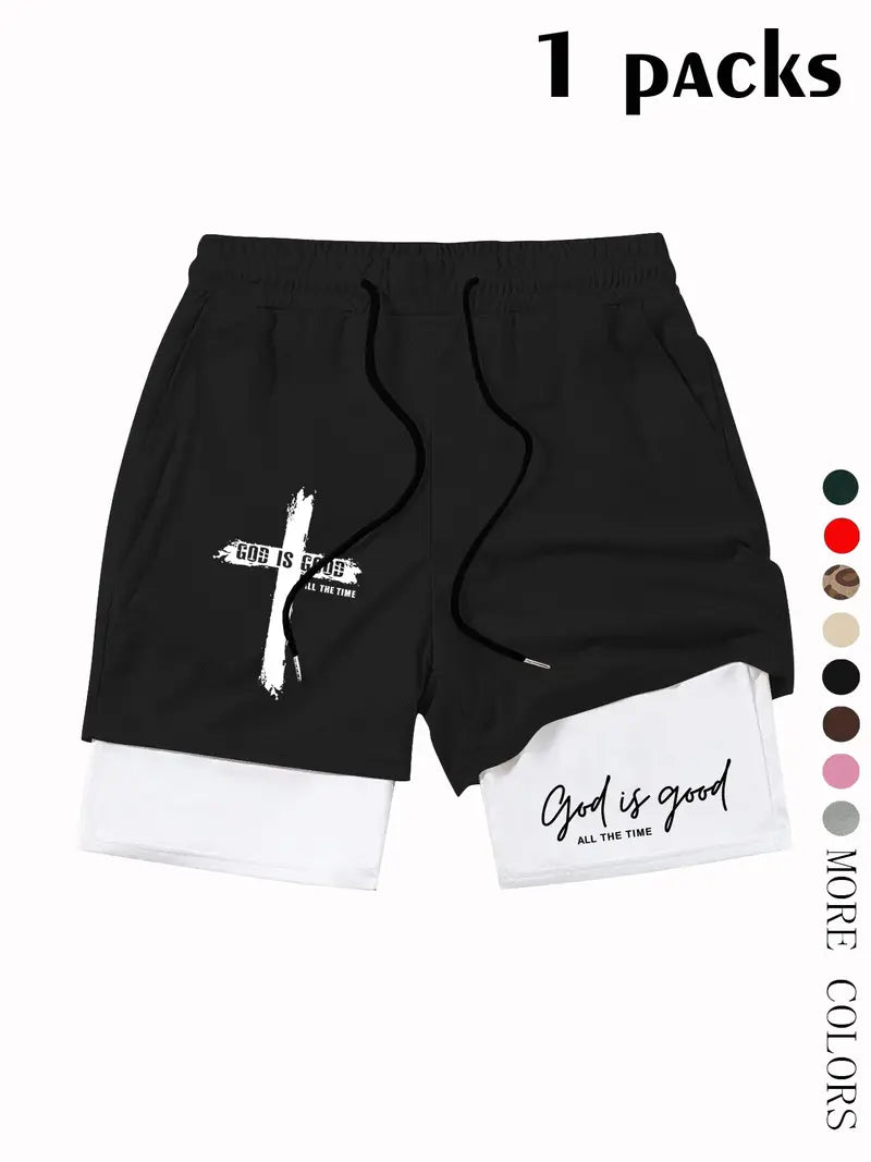 Unisex God Is Good Print Drawstring Waist Shorts