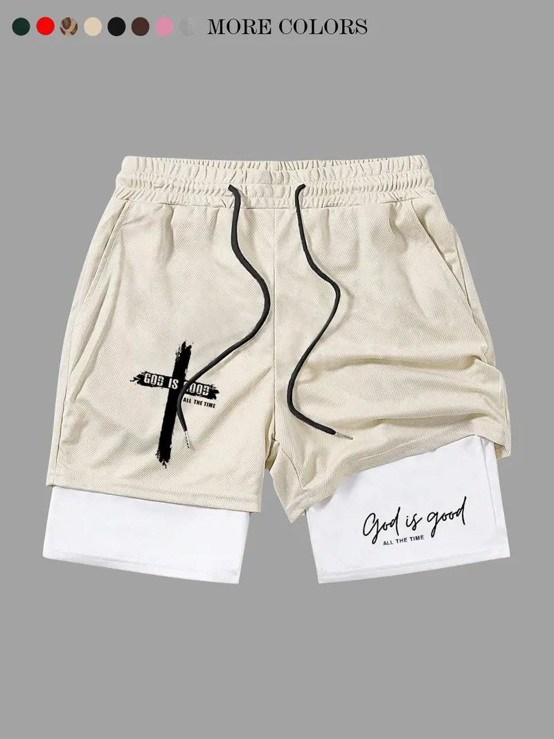 Unisex God Is Good Print Drawstring Waist Shorts