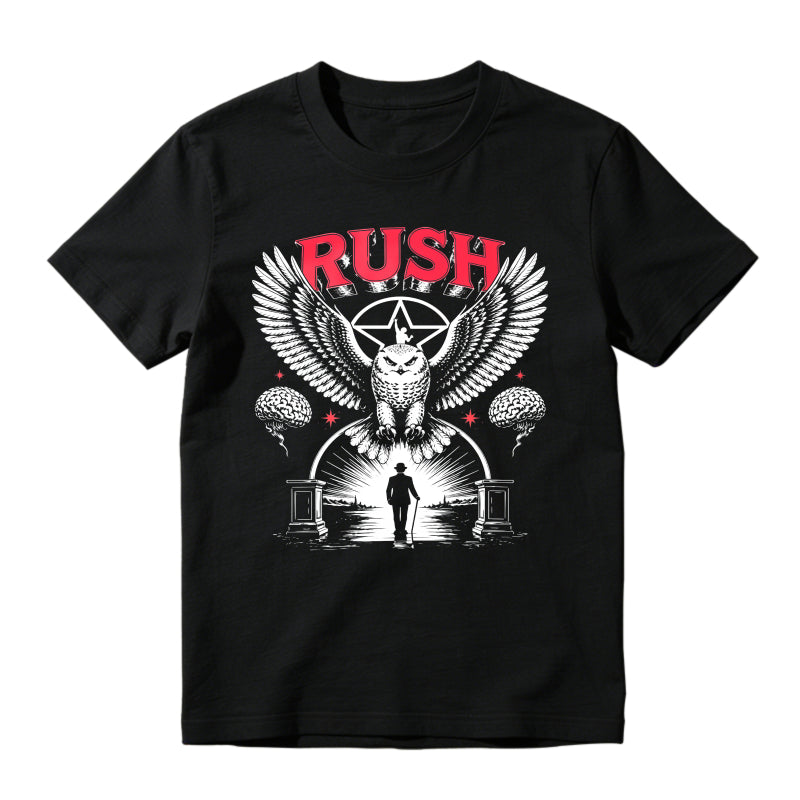 Rush Band Vintage Rock Owl Wings Pentagram Silhouette Unisex Classic T-shirt