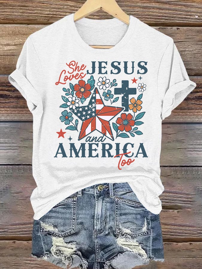 Women's She loves JESUS and AMERICA Printed T-Shirt